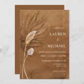 Bruine papyrus en pampas bruiloft kaart (Voorkant / Achterkant)