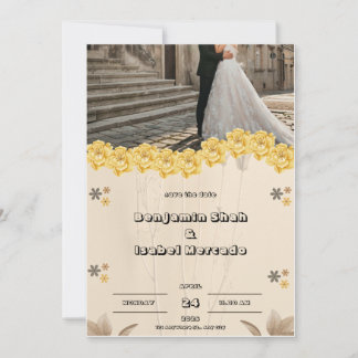 Bruine Pastel Bloemen Huwelijksuitnodiging Kaart