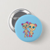 Bruine patchwork beren knoop ronde button 5,7 cm (Voorkant /achterkant)