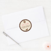 Bruine Paw Print met Roze voor het adres van de Ho Ronde Sticker (Envelop)