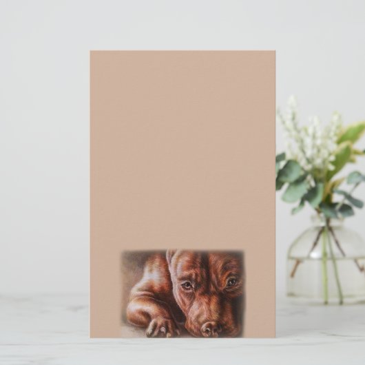 Bruine peerpunttekening van huisportret briefpapier (Staand voorkant)