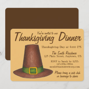 Bruine pelgrimhoed Thanksgiving dinerfeest Kaart
