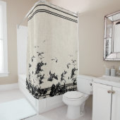 Bruine pelicaanse vogels Wilde flora Linen Stripes Douchegordijn (In situ)