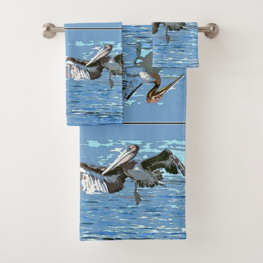 Bruine pelicaanse vogelvangerset, wilde oceaanhand bad handdoek (Insitu)