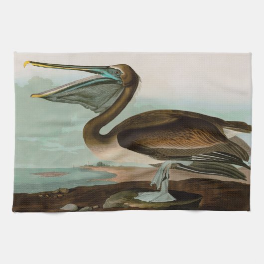 Bruine Pelican Birds of America Audubon Print Theedoek (Horizontaal)