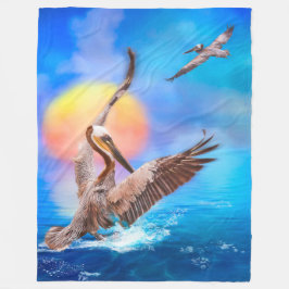 Bruine Pelicans SUN KISSED ISLAND #1 Fleece Blanke