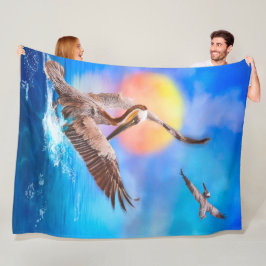 Bruine Pelicans SUN KISSED ISLAND #1 Fleece Blanke Deken
