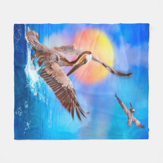 Bruine Pelicans SUN KISSED ISLAND #1 Fleece Deken (Voorkant (Horizontaal))