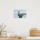 Bruine Pelikaan en Palmbomen Poster (Keuken)