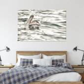 Bruine pelikaan in het water canvas afdruk (Insitu (Slaapkamer))