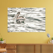 Bruine pelikaan in het water canvas afdruk (Insitu (Woonkamer))