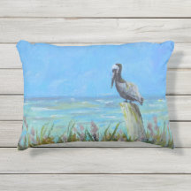 Bruine Pelikaan op een Piling Kustkunst