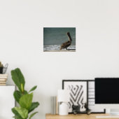 Bruine Pelikaan op het Strand Foto Poster (Thuiskantoor)