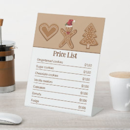Bruine Peperkoek Koekjes - Kerst Prijslijst Reclamebord Met Voetstuk