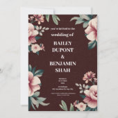 Bruine Perzik Bloemen Huwelijksuitnodiging Kaart (Voorkant)