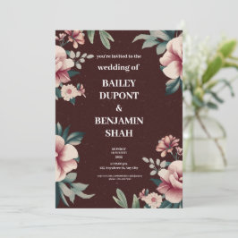 Bruine Perzik Bloemen Huwelijksuitnodiging Kaart