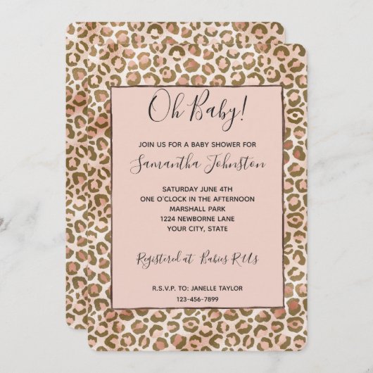 Bruine Perzik Blush Ombre Luipaardprint   Kaart (Voorkant / Achterkant)