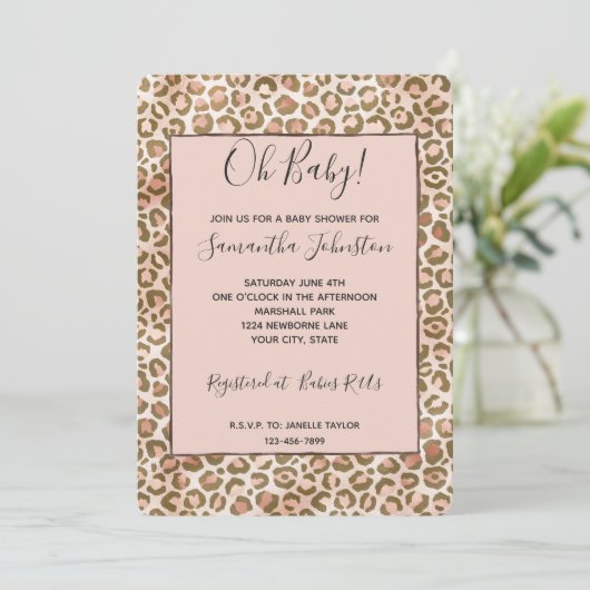 Bruine Perzik Blush Ombre Luipaardprint   Kaart (Staand voorkant)