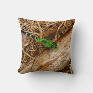 Bruine Pillow Green-libellen, groene ogen Kussen