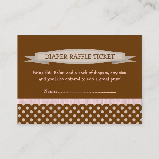 Bruine PInk Baby shower Luier Raffle Ticket Insert Informatiekaartje (Voorkant)
