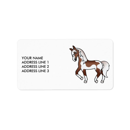 Bruine Pinto Cartoon Dravend Paard & Aangepaste Te Etiket (Voorkant)