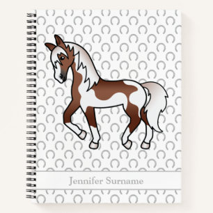 Bruine Pinto Cartoon Dravend Paard & Aangepaste Te Notitieboek