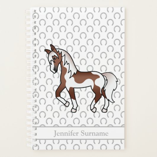 Bruine Pinto Cartoon Dravend Paard & Aangepaste Te Planner (Voorkant)