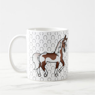 Bruine Pinto Cartoon Dravend Paard Illustratie Koffiemok
