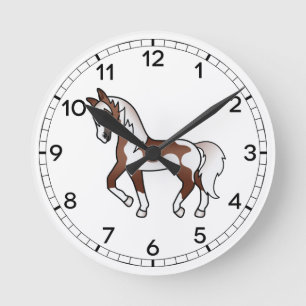 Bruine Pinto Cartoon Dravend Paard Illustratie Ronde Klok