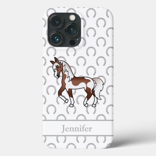 Bruine Pinto Dravend Paard Cartoon Illustratie Case-Mate iPhone Case (Achterkant)