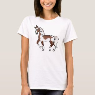 Bruine Pinto Dravend Paard Cartoon Illustratie T-shirt