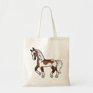 Bruine Pinto Dravend Paard Cartoon Illustratie Tote Bag