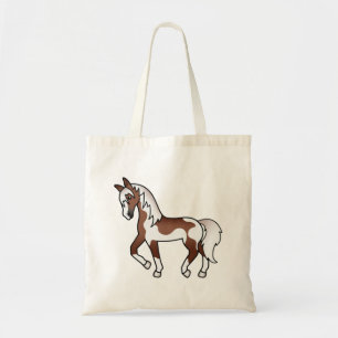 Bruine Pinto Dravend Paard Cartoon Illustratie Tote Bag