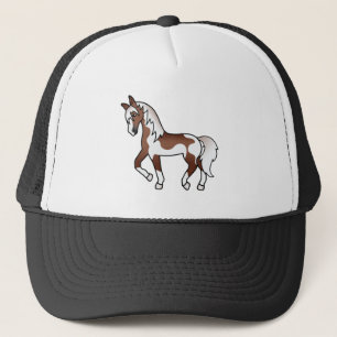 Bruine Pinto Dravend Paard Cartoon Illustratie Trucker Pet