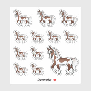 Bruine Pinto Lieve Cartoon Dravende Paarden Sticker