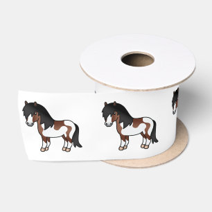 Bruine Pinto Shetlandpony Cartoonillustratie Satijnen Lint