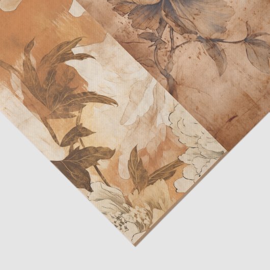 Bruine pioenen Decoupage Collage Tissuepapier (Detail)