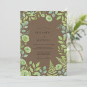 Bruine Pistache Loof Eucalyptus Bruiloft Kaart (Staand voorkant)