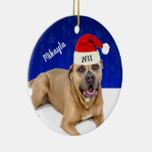 Bruine pit Bull met Kerstmis met kerstmis Keramisch Ornament (Rechts)