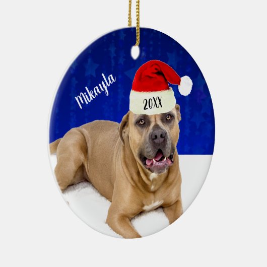 Bruine pit Bull met Kerstmis met kerstmis Keramisch Ornament (Rechts)