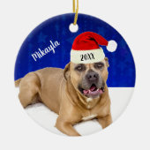 Bruine pit Bull met Kerstmis met kerstmis Keramisch Ornament (Voorkant)
