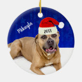 Bruine pit Bull met Kerstmis met kerstmis Keramisch Ornament (Achterkant)