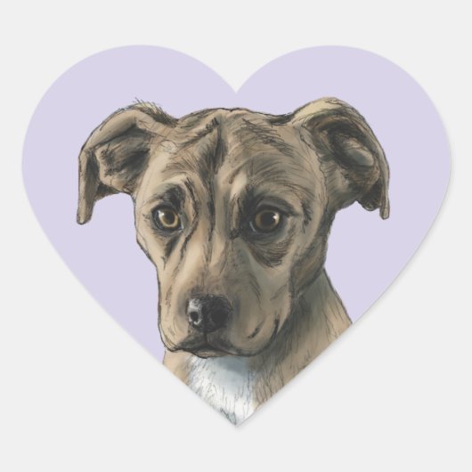 Bruine pit Bull Puppy Drawing Hart Sticker (Voorkant)