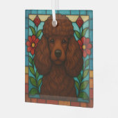 Bruine Poedel Hond "Glas in lood" Glas Ornament (Voorkant links)