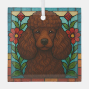 Bruine Poedel Hond "Glas in lood" Glas Ornament
