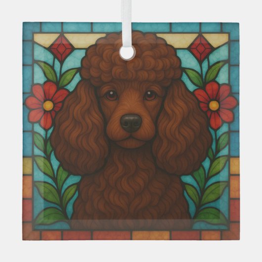 Bruine Poedel Hond "Glas in lood" Glas Ornament (Voorkant)