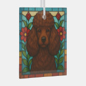 Bruine Poedel Hond "Glas in lood" Glas Ornament (Voorkant Rechts)