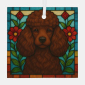 Bruine Poedel Hond "Glas in lood" Glas Ornament (Achterkant)