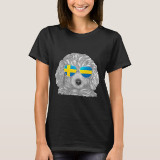 Bruine Poedel Hond Zweden Vlag Zonnebril T-shirt