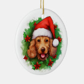 Bruine Poedel Kerstkrans Keramisch Ornament (Rechts)